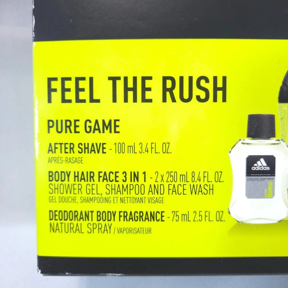 Adidas Feel The Rush 4pc Gift Set Men Fragrance Grooming 3-in-1 Wash Cologne New